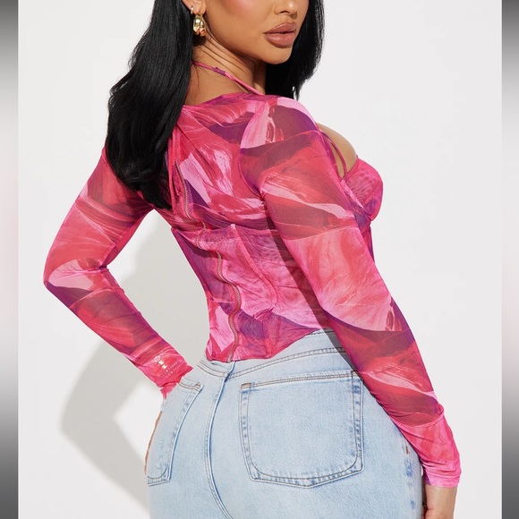 Fashion Nova Pink Corset Top Long Sleeves - Picture 2 of 5